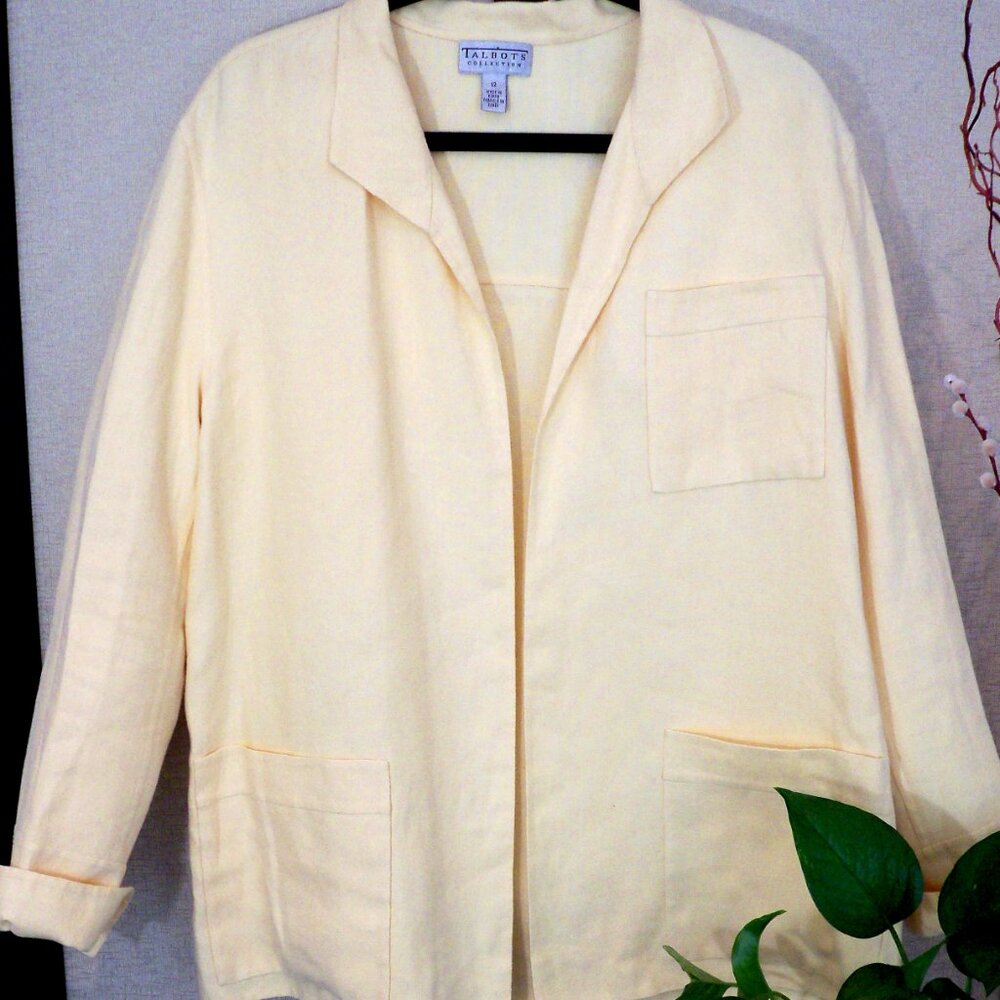 Chic Talbots Pale Yellow Linen Blazer Size 12